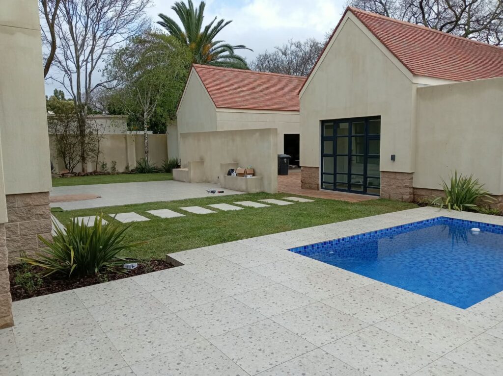 Courtyard, paving and pool