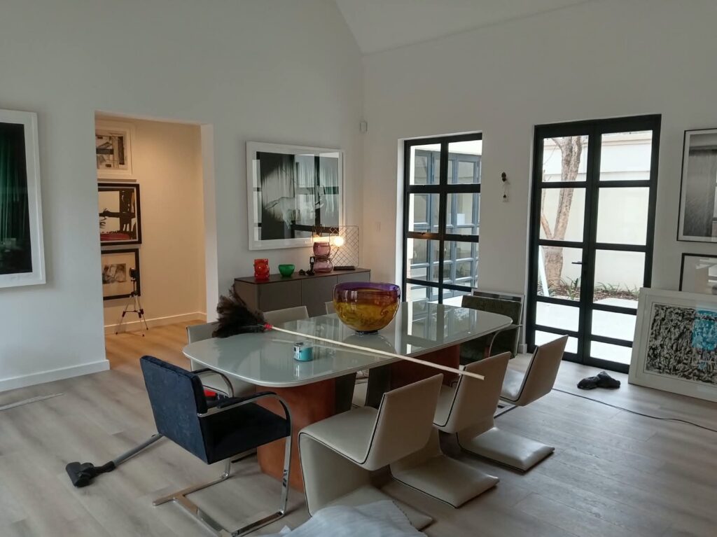 Dining space and courtyard doors