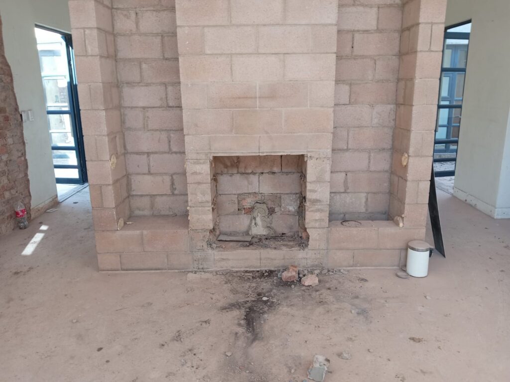 Fireplace construction in progress